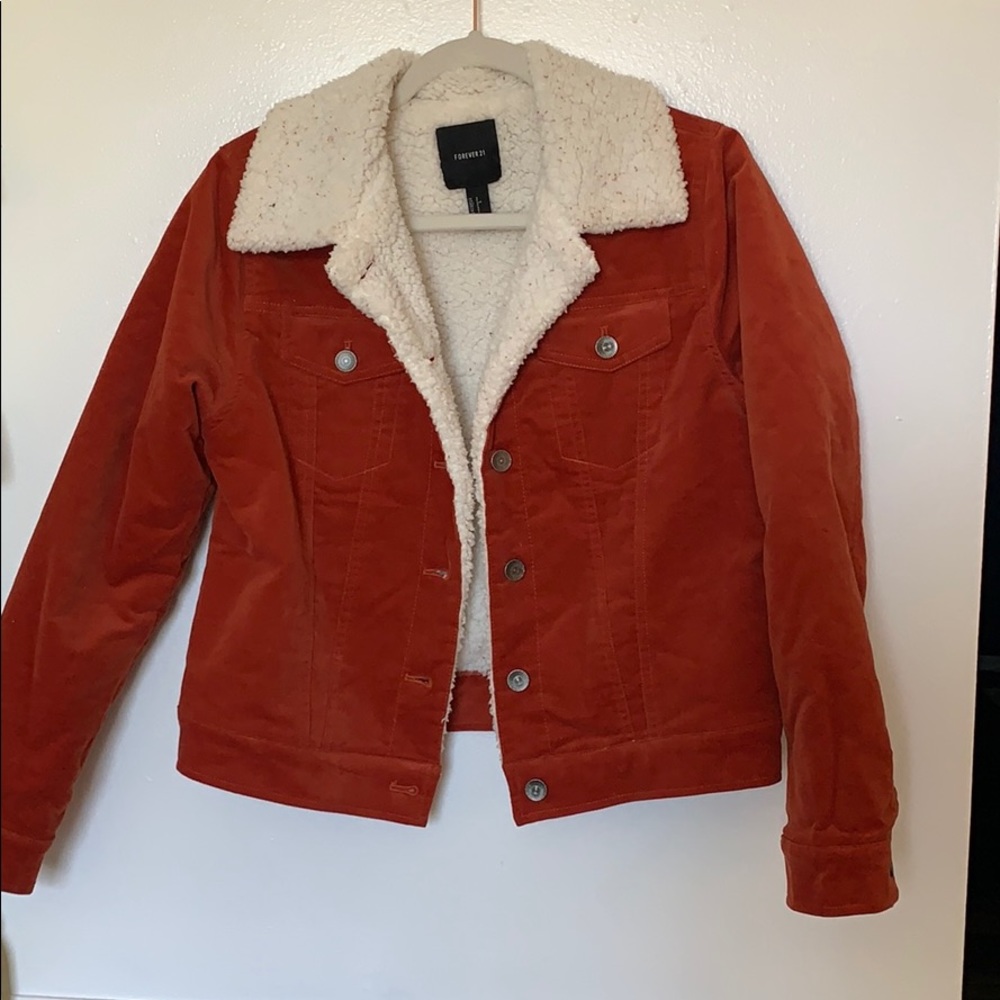 burnt orange corduroy/sherpa jacket
